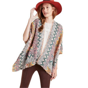 Anthropologie Akemi + Kin Alva Wrap Kimono OS Tan Chevron Textured Boho Western